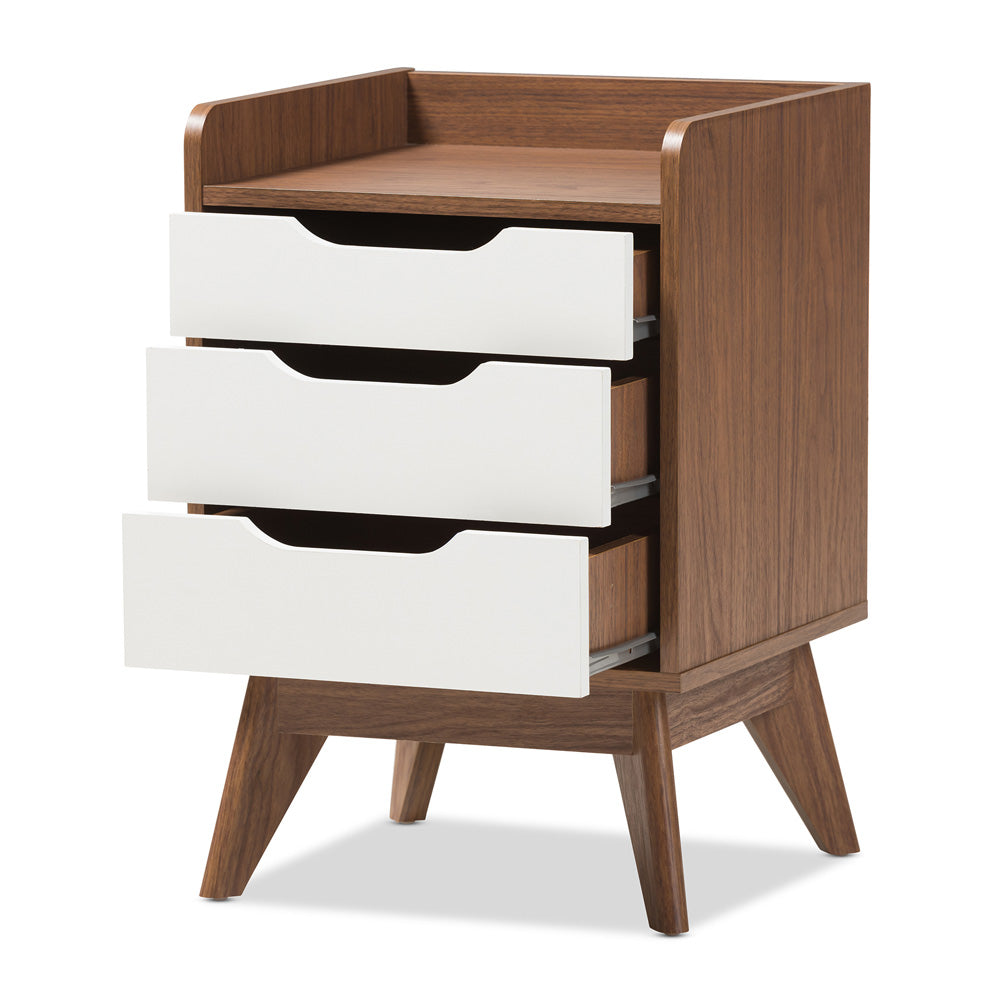 Baxton Studio - Brighton Nightstand in White/"Walnut" Brown - Brighton-Walnut/White-NS view 2