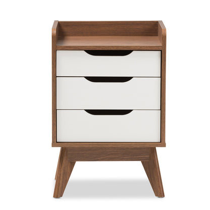Baxton Studio - Brighton Nightstand in White/"Walnut" Brown - Brighton-Walnut/White-NS view 3