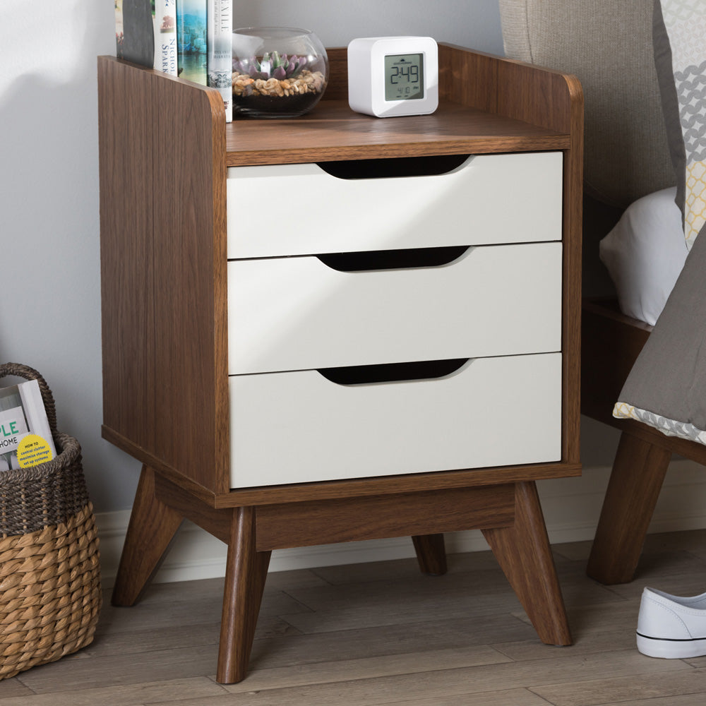 Baxton Studio - Brighton Nightstand in White/"Walnut" Brown - Brighton-Walnut/White-NS view 6