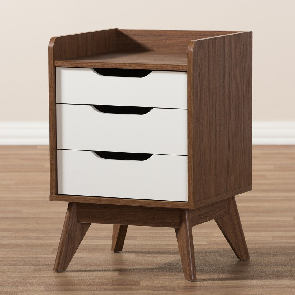 Baxton Studio - Brighton Nightstand in White/"Walnut" Brown - Brighton-Walnut/White-NS view 7