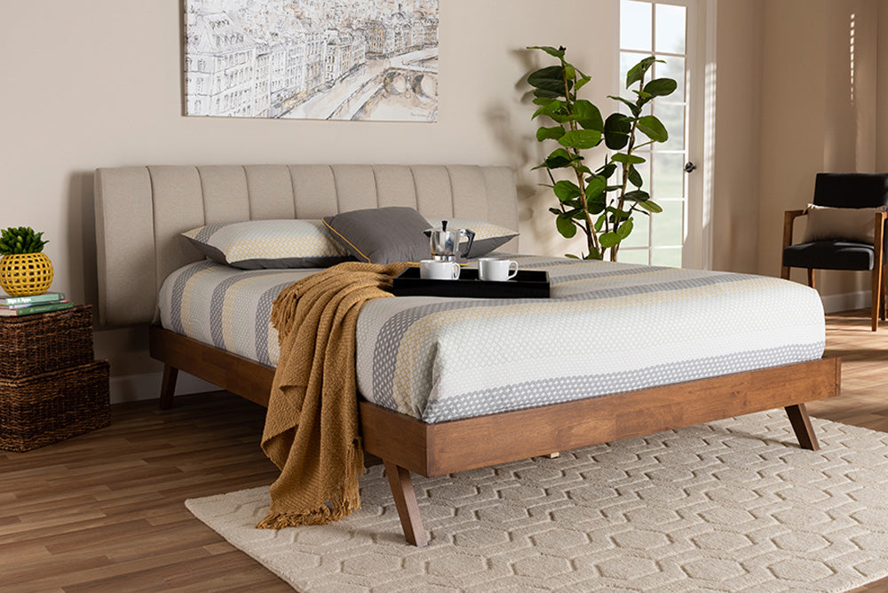 Baxton Studio - Brita King Size Bed - BBT6808-Light Beige/Walnut-King view 5