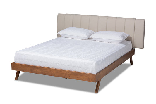Baxton Studio - Brita Queen Size Bed - BBT6808-Light Beige/Walnut-Queen view 1