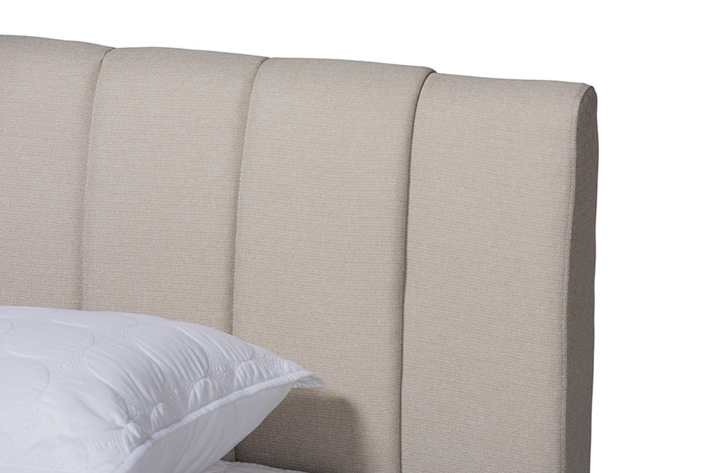 Baxton Studio - Brita Queen Size Bed - BBT6808-Light Beige/Walnut-Queen view 4