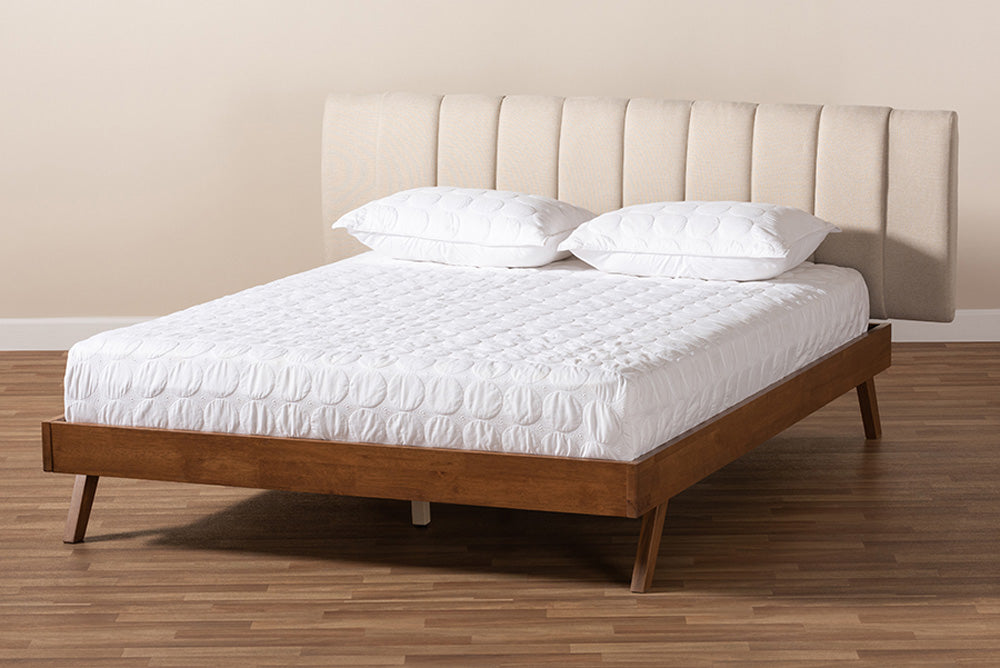 Baxton Studio - Brita Queen Size Bed - BBT6808-Light Beige/Walnut-Queen view 7