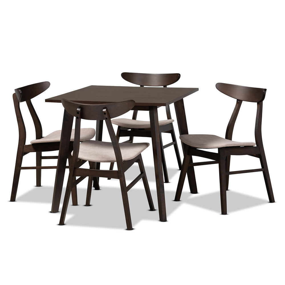 Baxton Studio - Britte Dining Set in Beige/Dark Brown - Fiesta-Latte/Coffee Oak-5PC Dining Set view 1