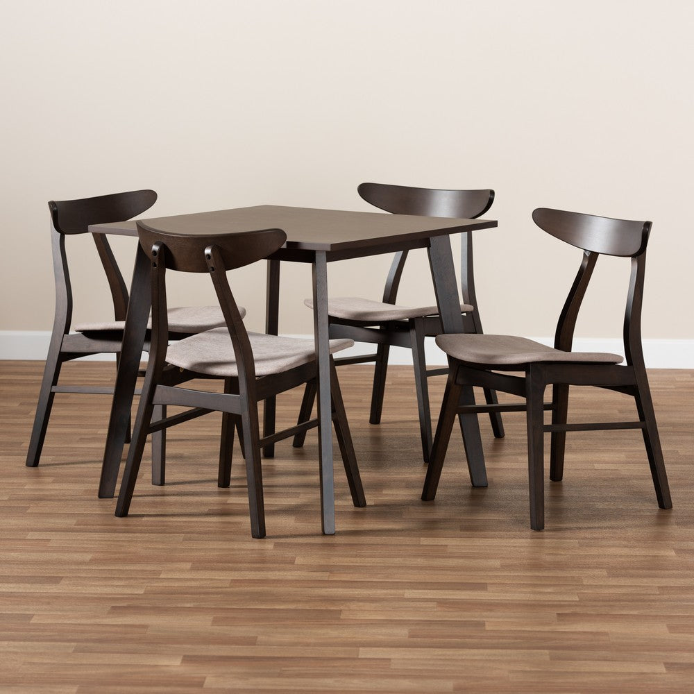 Baxton Studio - Britte Dining Set in Beige/Dark Brown - Fiesta-Latte/Coffee Oak-5PC Dining Set view 7