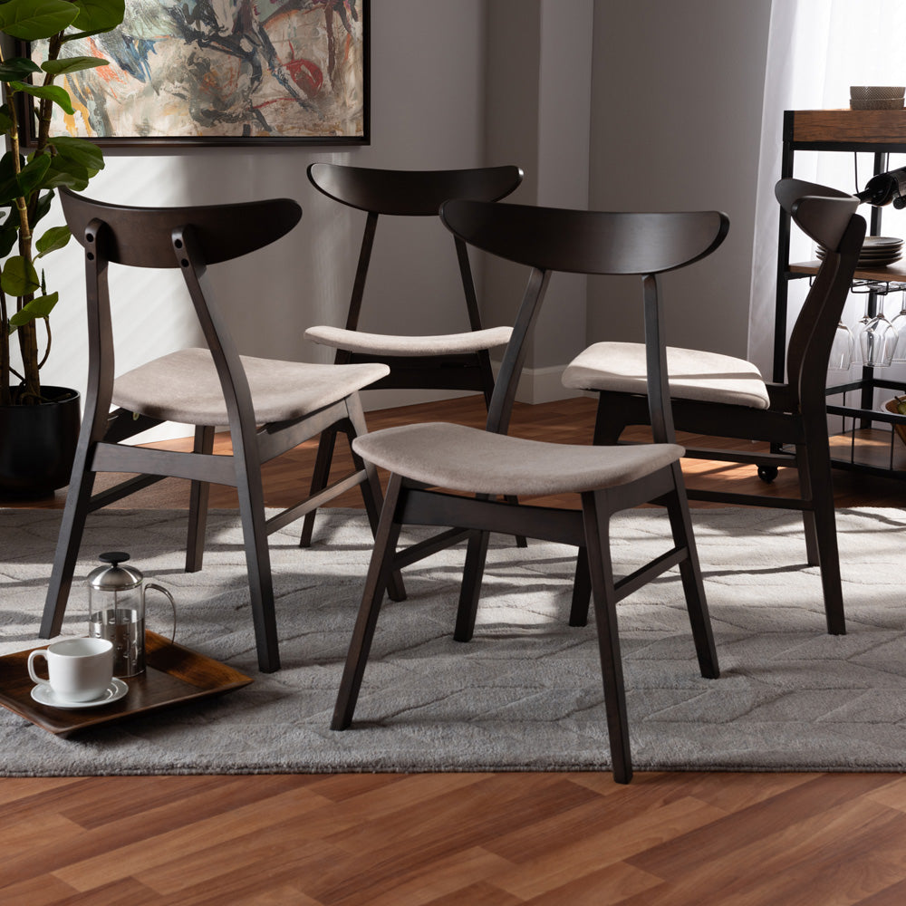 Baxton Studio - Britte Set of 4 Dining Chairs in Beige/Dark Brown - Fiesta-Latte/Coffee Oak-DC view 3