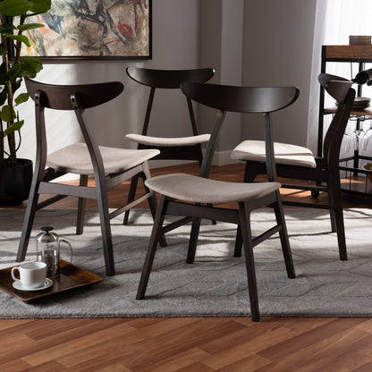 Baxton Studio - Britte Set of 4 Dining Chairs in Beige/Dark Brown - Fiesta-Latte/Coffee Oak-DC view 3