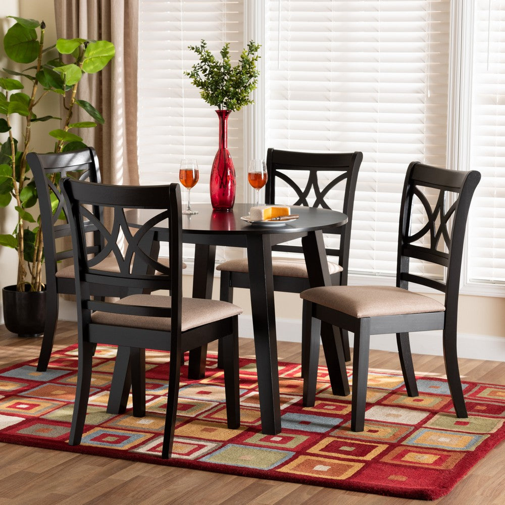 Baxton Studio - Brooke Dining Set in Beige/Dark Brown - Rosie-Sand/Dark Brown-5PC Dining Set view 8