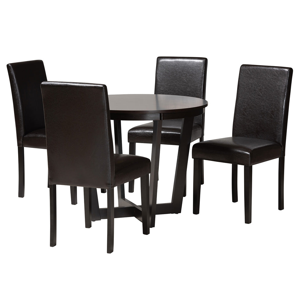 Baxton Studio - Bruna Dining Set in Dark Brown/Espresso Brown - Bruna-Dark Brown-5PC Dining Set view 1