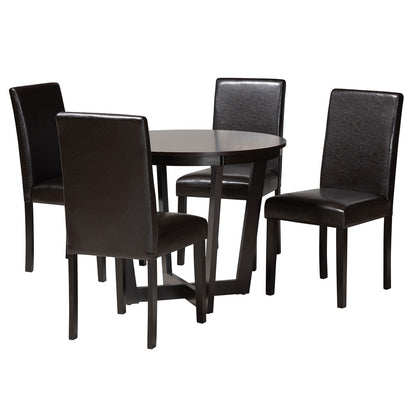 Baxton Studio - Bruna Dining Set in Dark Brown/Espresso Brown - Bruna-Dark Brown-5PC Dining Set view 1