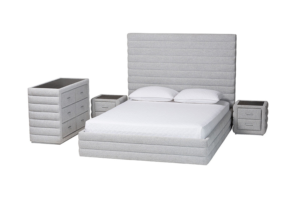 Baxton Studio - Cadmus Queen Bedroom Set - BBT61237-Light Grey-Queen 4PC Bedroom Set view 1
