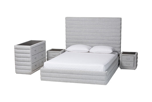 Baxton Studio - Cadmus Queen Bedroom Set - BBT61237-Light Grey-Queen 4PC Bedroom Set view 1