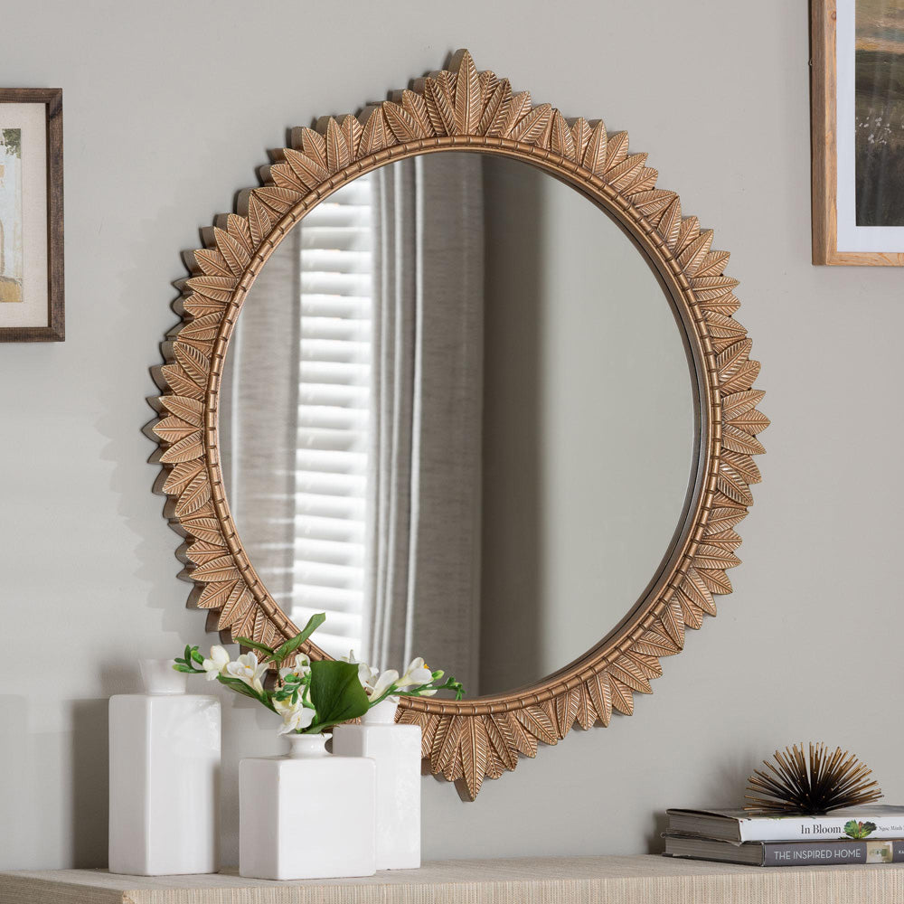 Baxton Studio - Caitlin Mirror in Antique Gold - RXW-10952-Wall Mirror view 3