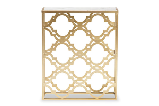 Baxton Studio - Calanthe Outdoor End Table - H01-93949-Metal/Marble-Console view 2