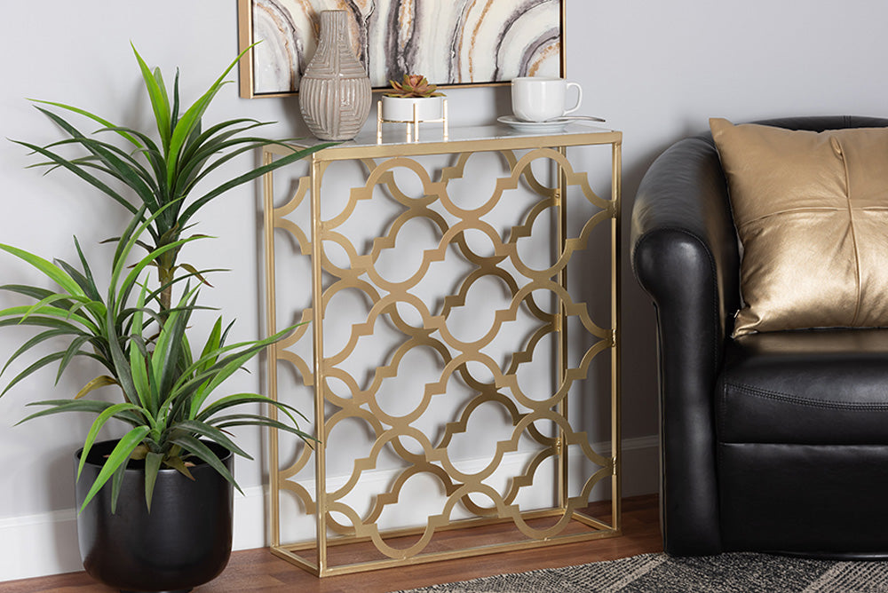 Baxton Studio - Calanthe Outdoor End Table - H01-93949-Metal/Marble-Console view 7