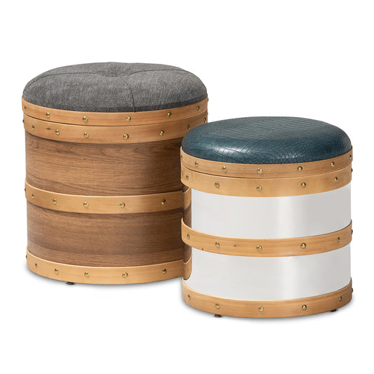 Baxton Studio - Caleb Set of 2 Ottomans in Brown/Mirrored - R87R504-2PC Otto Set view 1
