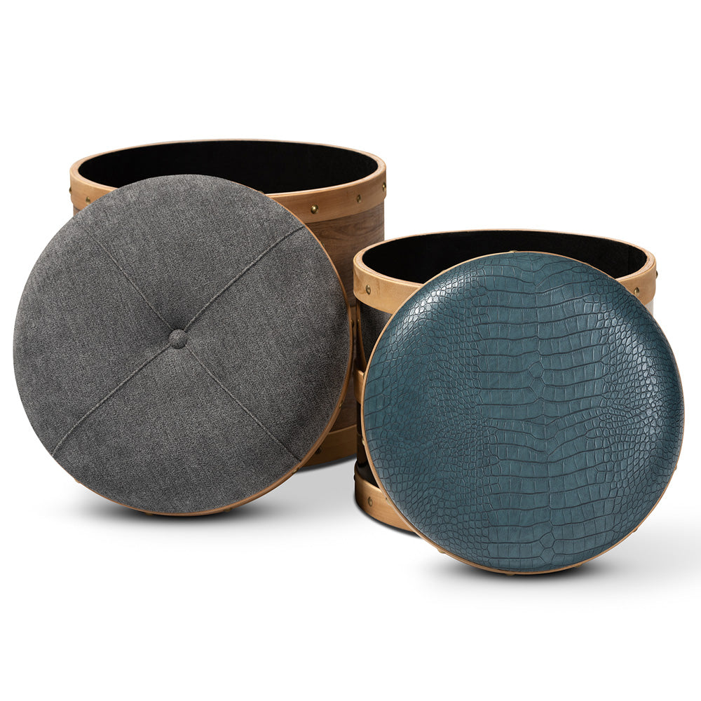 Baxton Studio - Caleb Set of 2 Ottomans in Brown/Mirrored - R87R504-2PC Otto Set view 3