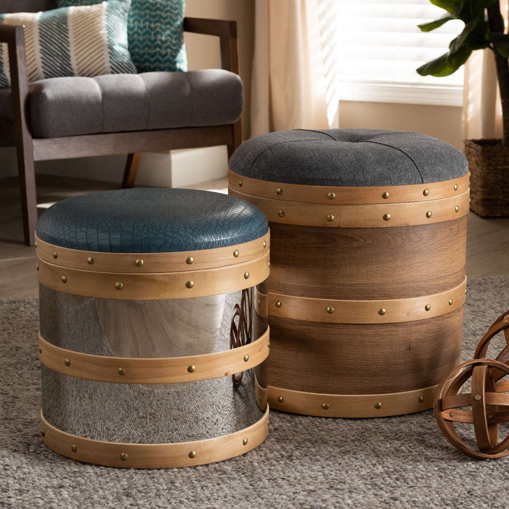 Baxton Studio - Caleb Set of 2 Ottomans in Brown/Mirrored - R87R504-2PC Otto Set view 4