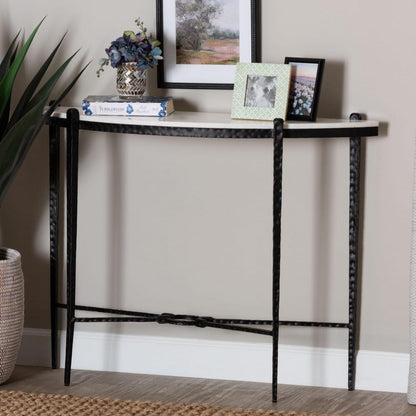 Baxton Studio - Caledon Console Table in Marble White/Black - FUR6900-Hammered/Marble Top-Console Table view 7