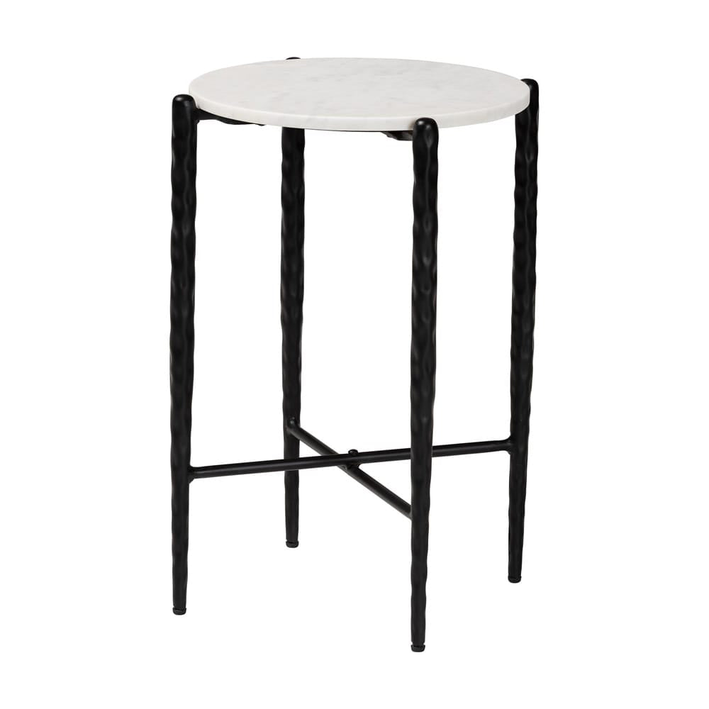 Baxton Studio - Caledon End Table in Marble White/Black - FUR6881-Marble Top Hammer Round-ET view 1