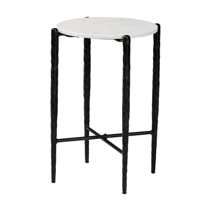 Baxton Studio - Caledon End Table in Marble White/Black - FUR6881-Marble Top Hammer Round-ET view 1