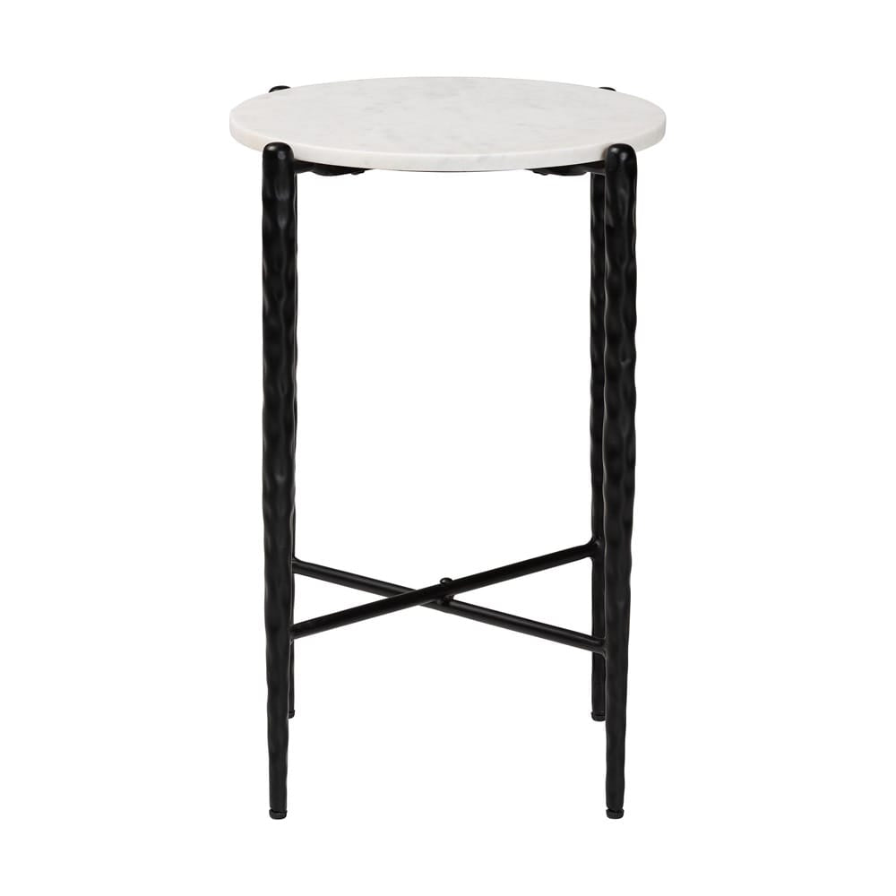 Baxton Studio - Caledon End Table in Marble White/Black - FUR6881-Marble Top Hammer Round-ET view 2
