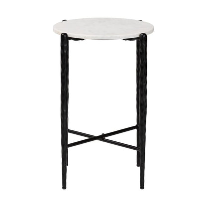 Baxton Studio - Caledon End Table in Marble White/Black - FUR6881-Marble Top Hammer Round-ET view 2