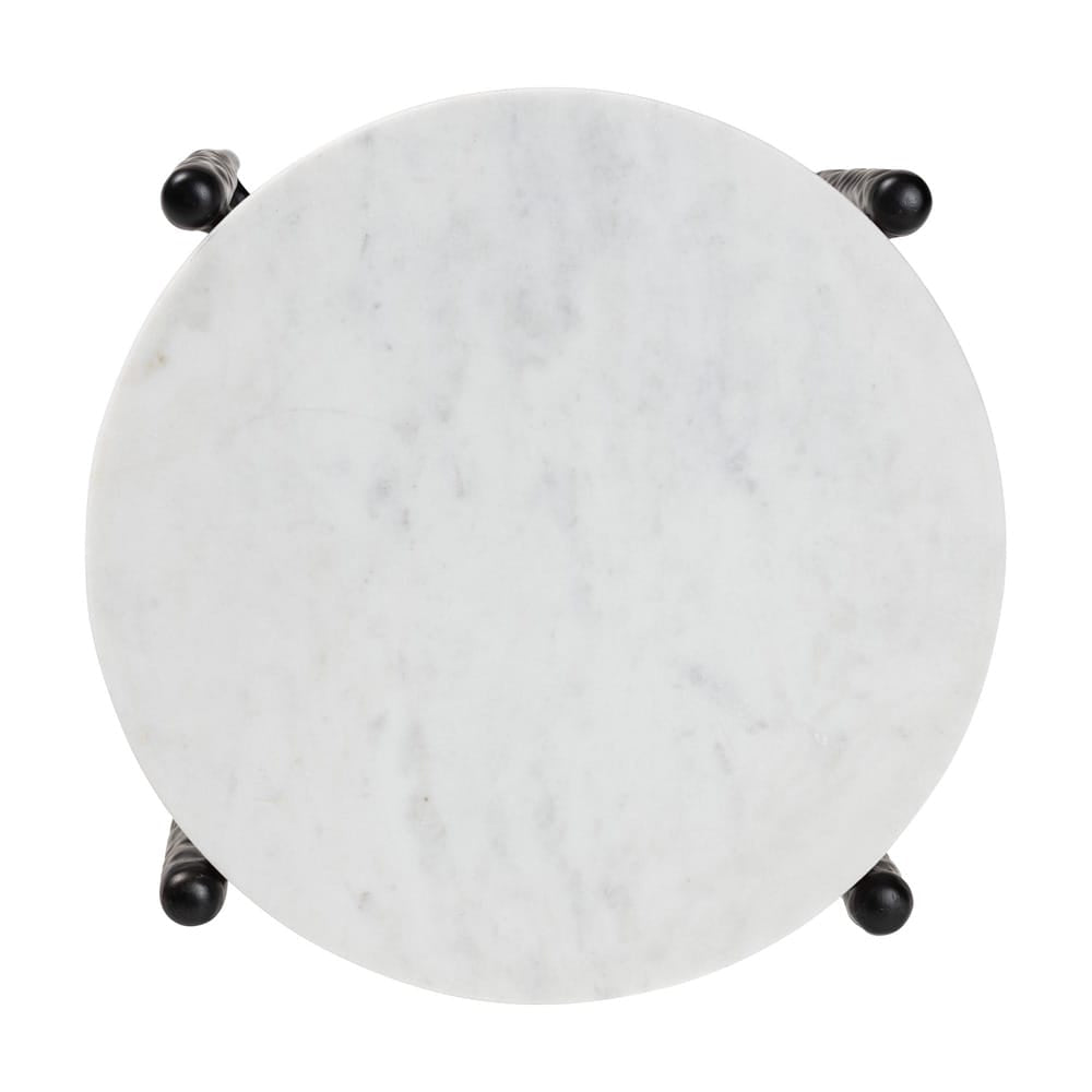 Baxton Studio - Caledon End Table in Marble White/Black - FUR6881-Marble Top Hammer Round-ET view 3