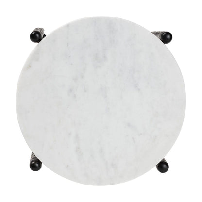 Baxton Studio - Caledon End Table in Marble White/Black - FUR6881-Marble Top Hammer Round-ET view 3