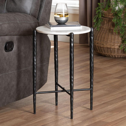 Baxton Studio - Caledon End Table in Marble White/Black - FUR6881-Marble Top Hammer Round-ET view 6