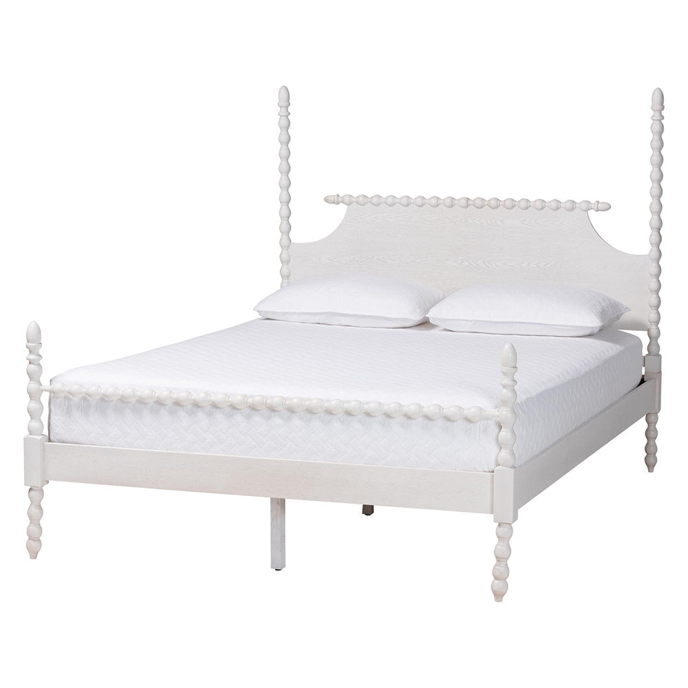 Baxton Studio - Caliana King Size Bed in White - SW8638-White-King Poster Bed view 1