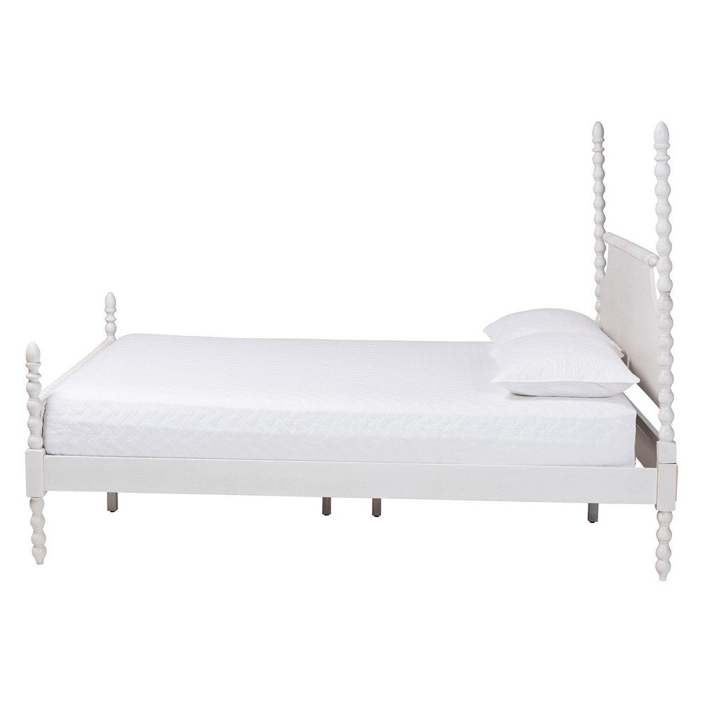 Baxton Studio - Caliana King Size Bed in White - SW8638-White-King Poster Bed view 2