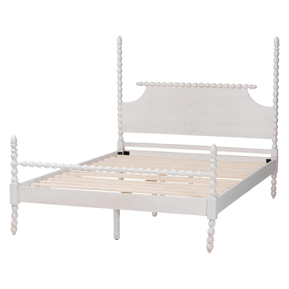 Baxton Studio - Caliana King Size Bed in White - SW8638-White-King Poster Bed view 3