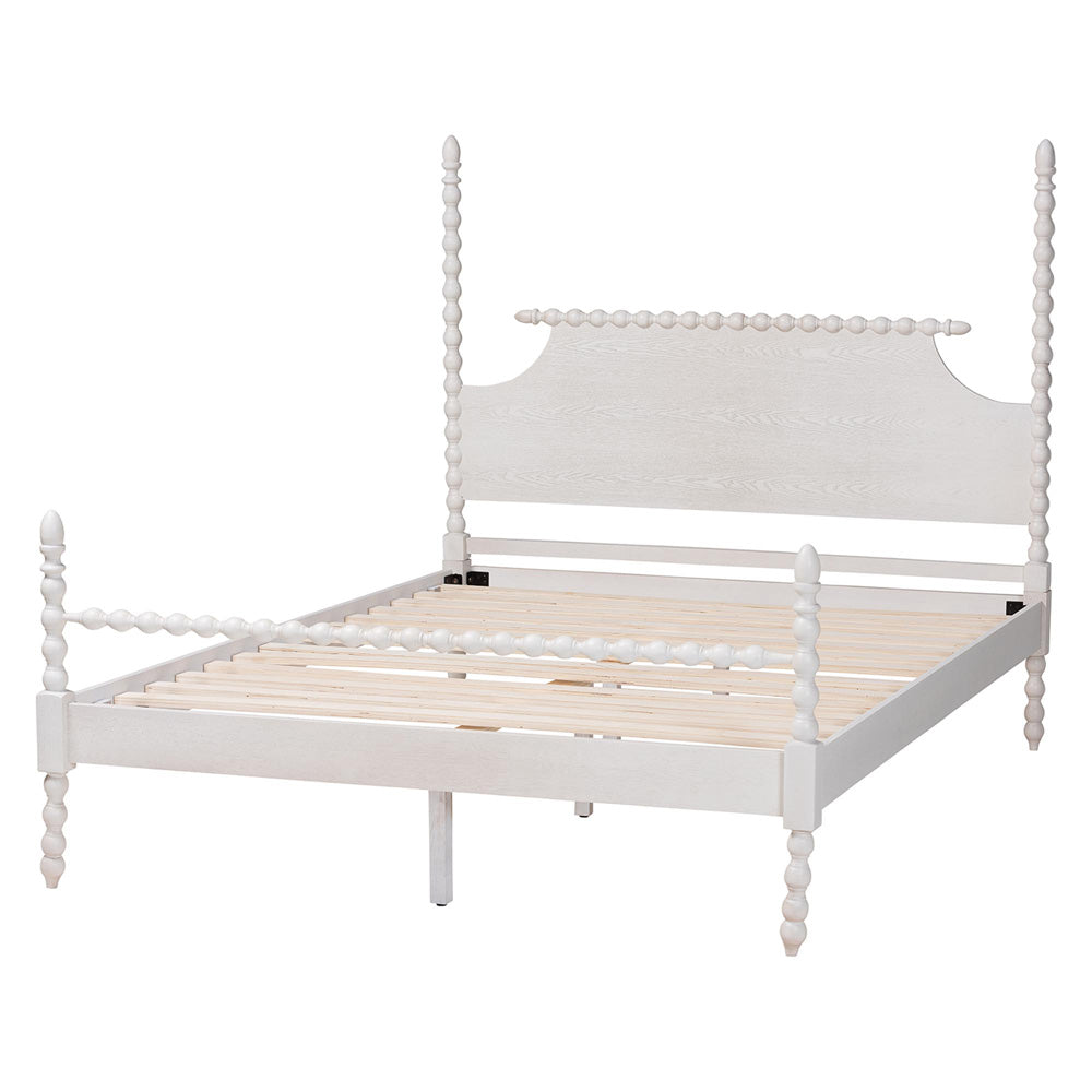 Baxton Studio - Caliana Queen Size Bed in White - SW8638-White-Queen Poster Bed view 3