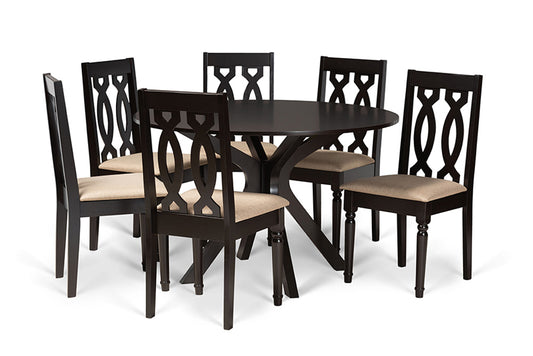 Baxton Studio - Callie Dining Set - Callie-Sand/Dark Brown-7PC Dining Set view 1