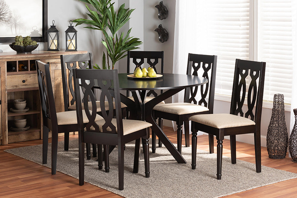 Baxton Studio - Callie Dining Set - Callie-Sand/Dark Brown-7PC Dining Set view 5