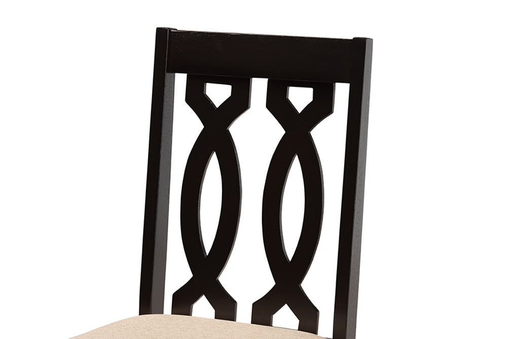 Baxton Studio - Callie Dining Set - Callie-Sand/Dark Brown-7PC Dining Set view 6