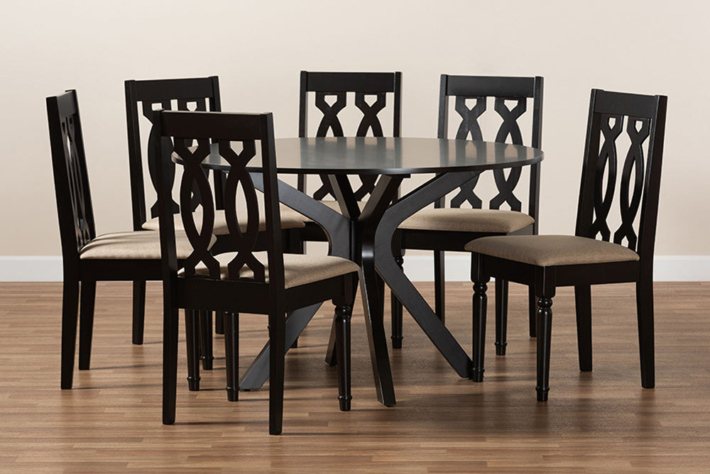 Baxton Studio - Callie Dining Set - Callie-Sand/Dark Brown-7PC Dining Set view 8