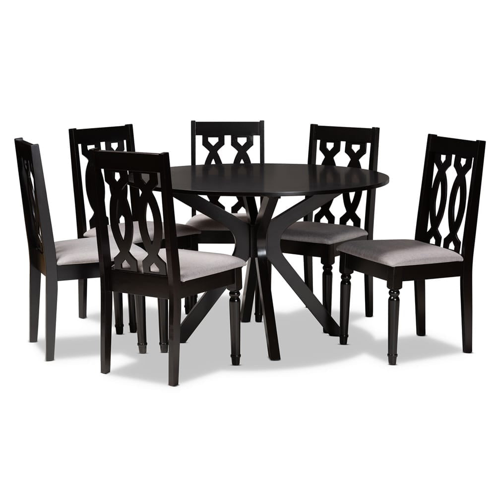 Baxton Studio - Callie Dining Set in Grey/Dark Brown - Callie-Grey/Dark Brown-7PC Dining Set view 1