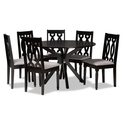 Baxton Studio - Callie Dining Set in Grey/Dark Brown - Callie-Grey/Dark Brown-7PC Dining Set view 1