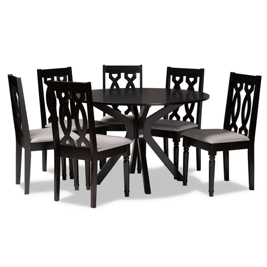 Baxton Studio - Callie Dining Set in Grey/Dark Brown - Callie-Grey/Dark Brown-7PC Dining Set view 1
