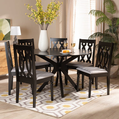 Baxton Studio - Callie Dining Set in Grey/Dark Brown - Callie-Grey/Dark Brown-7PC Dining Set view 7