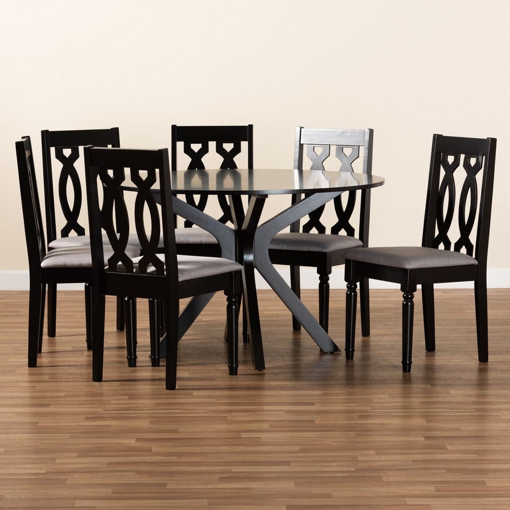 Baxton Studio - Callie Dining Set in Grey/Dark Brown - Callie-Grey/Dark Brown-7PC Dining Set view 8