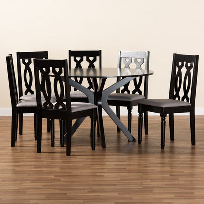 Baxton Studio - Callie Dining Set in Grey/Dark Brown - Callie-Grey/Dark Brown-7PC Dining Set view 8