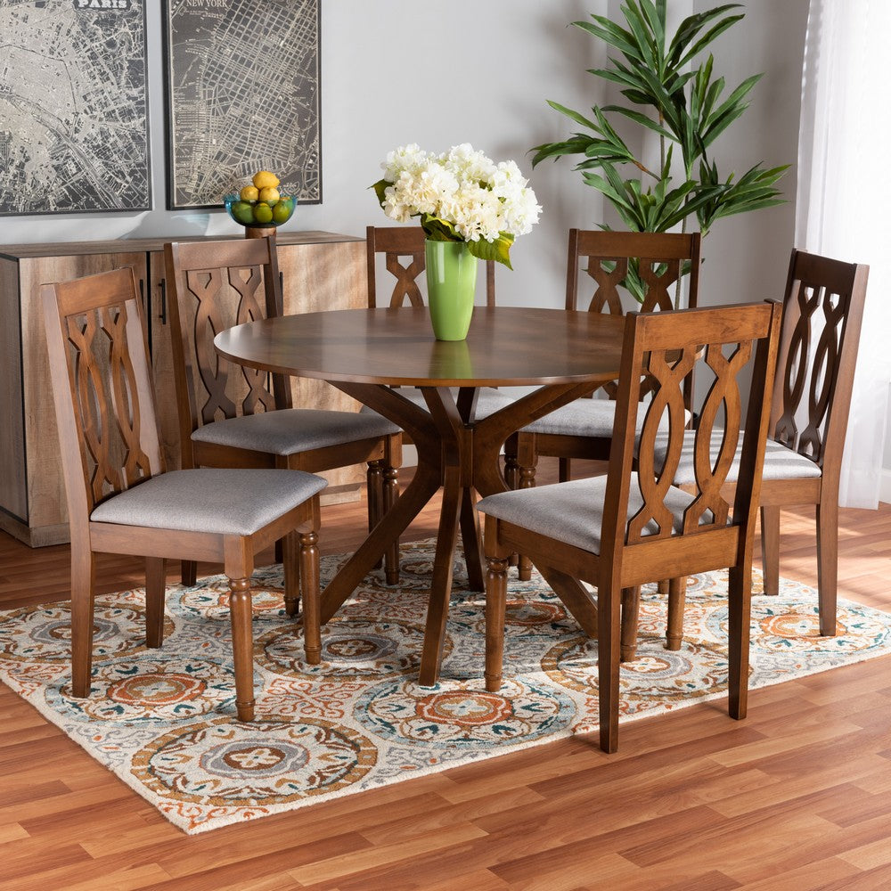 Baxton Studio - Callie Dining Set in Grey/Walnut Brown  - Callie-Grey/Walnut-7PC Dining Set view 7