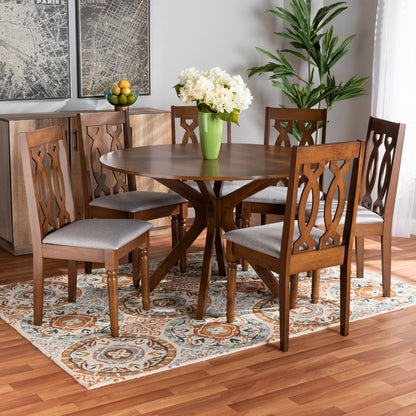 Baxton Studio - Callie Dining Set in Grey/Walnut Brown  - Callie-Grey/Walnut-7PC Dining Set view 7