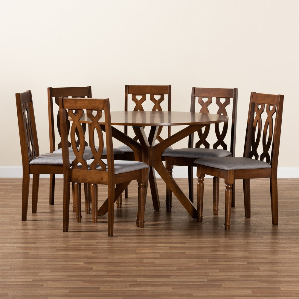 Baxton Studio - Callie Dining Set in Grey/Walnut Brown  - Callie-Grey/Walnut-7PC Dining Set view 8