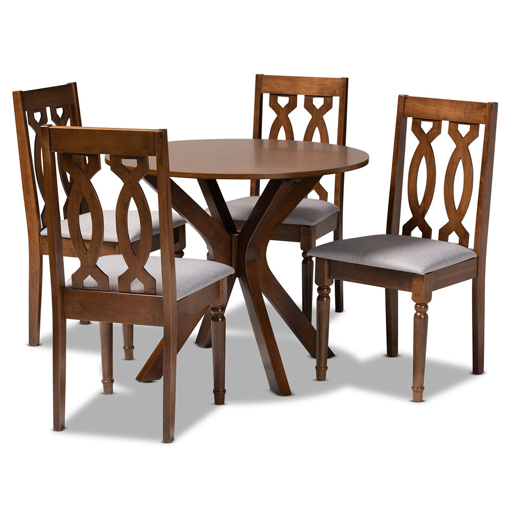 Baxton Studio - Callie Dining Set in Grey/Walnut - Callie-Grey/Walnut-5PC Dining Set view 1