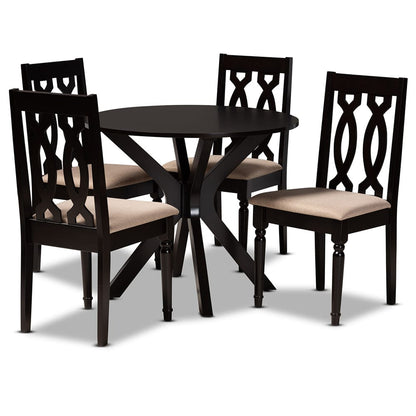 Baxton Studio - Callie Dining Set in Sand/dark brown - Callie-Sand/Dark Brown-5PC Dining Set view 1